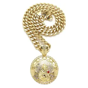 MaxBling81 Iced Santa Barbara Pendant with 10mm Cuban Chain Link Necklace - Unisex 18"-30" Multi-Size Hip Hop Costume Accessory, Jewelry for Women, Men's Jewelry
