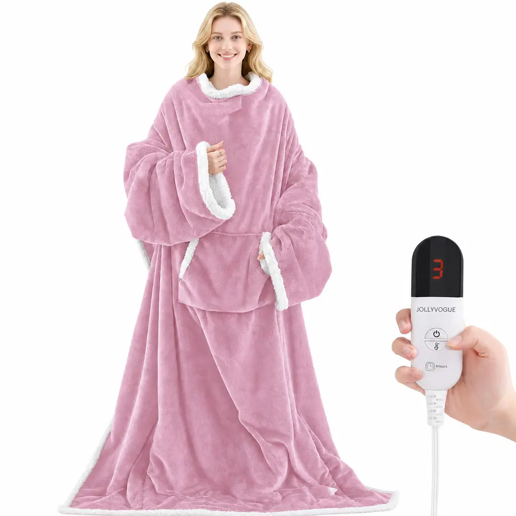 JOLLYVOGUE Wearable Heated Blanket - Heating Electric Blanket with Sleeves & Foot Pocket, Heated Throw for Adult, Birthday Gifts with 7 Heat Settings & Fixed 4h Auto Shut-Off (50 * 70 Inch), Home Office Use, Machine Washable