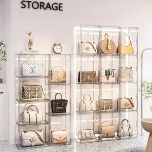 Wall Mounted Dustproof Display Rack-Closet Organizers and Storage | Clear Handbag & Purse Organizer for Closet System | 3 Pack Acrylic Display Case | Plastic Storage Containers for Organizing