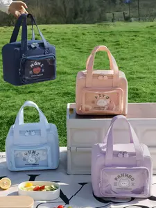 Cartoon Animal Pattern Lunch Bag, Large Capacity Insulated Lunch Bag, Multifunctional Lunch Bag for Camping & Picnic, Durable Lunch Bag