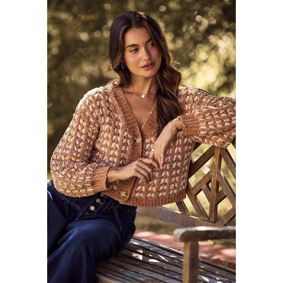 SO ME Soft Chenille Yarn Textur Button Sweater Cardigan