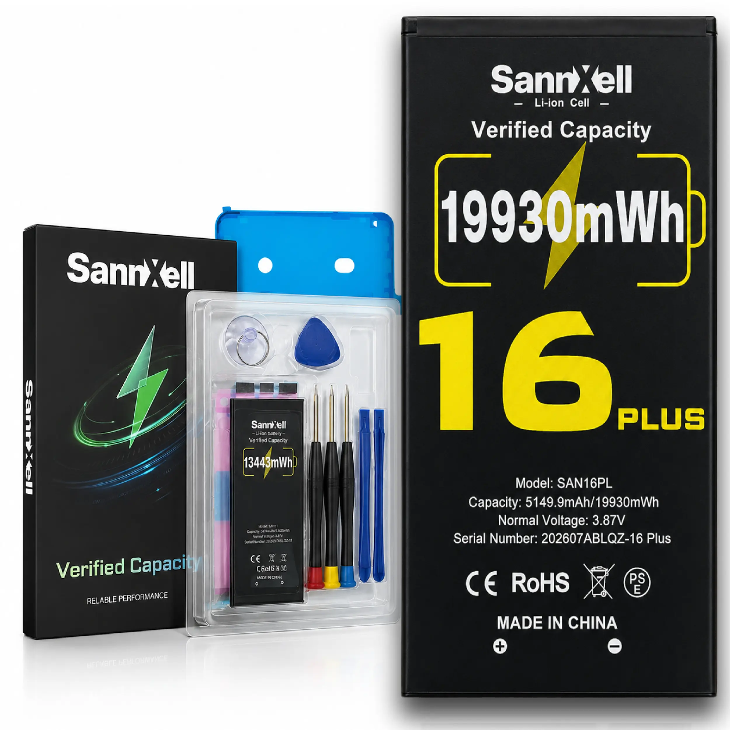 Sannxell Upgraded High-Capacity Mobile Battery for iPhone 16 Plus Replacement, 19930mWh 0-Cycle Li-ion for A3082 A3289 A3290 A3291 Models, Long-Lasting with Full Repair Tool Kit, Batteries, Accessories