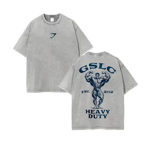 TikTok （） Heavy Duty Gym Bodybuilder Vintage Washed Oversized T-Shirt GSLC EST 2012 Front Back Print Workout Fitness Gym Bro Streetwear Unisex Casual Training Tee   Vintage Washed Heavy Duty Gym Workout Oversized Gym Tee