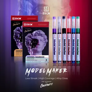 ZSCM Metallic Art Pen Marker - 6-Color Cyber Alloy & Industry Ray Colored Markers Set for 3D Printing Enthusiasts, Office Supplies with Self-Leveling Tech & Shining Finish