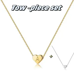 Golden/Silver Heart Shape 26 Letter Necklace Name Initials Unisex Birthday Gift Everyday Jewelry