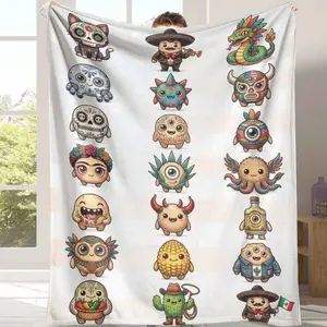 Mexican Style Flannel Blanket， Cute Dia de los Muertos Cartoon Print， Soft Cozy Lightweight Warm Throw， Decorative Couch Sofa Bed Blanket， Perfect for Home Decor， Living Room， Office， Holiday Gift， Fiesta Celebration， Travel， Lounge Use