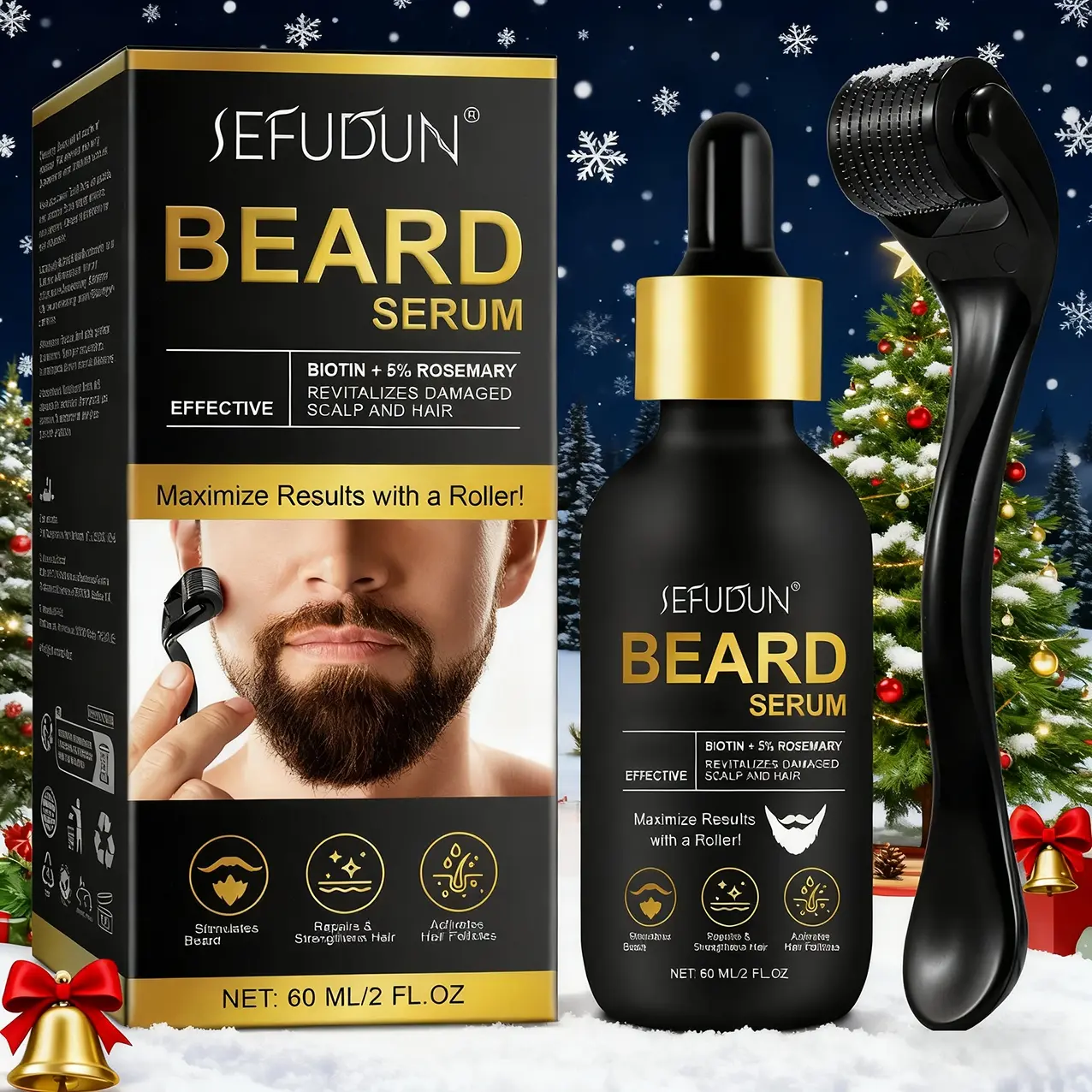 Sefudun Beard Care Kit, Repair Damaged Hair, Liquid Beard Care Essence, Men's Christmas Gift, Essential Beard Maintenance Products, Beard Care Serum