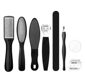 pedicure foot file exfoliator set with double-sided foot scrub surfaces for dead skin - professional foot care tool to remove calluses and corns, suitable for both dry and wet feet