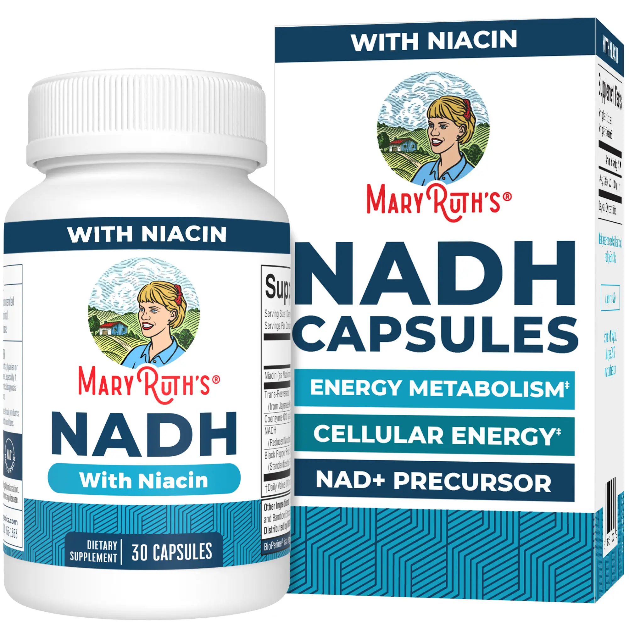 MaryRuth's NADH Capsules - Supports Cellular Energy – Niacin - NAD+ Precursor - 30 Vegan Capsules