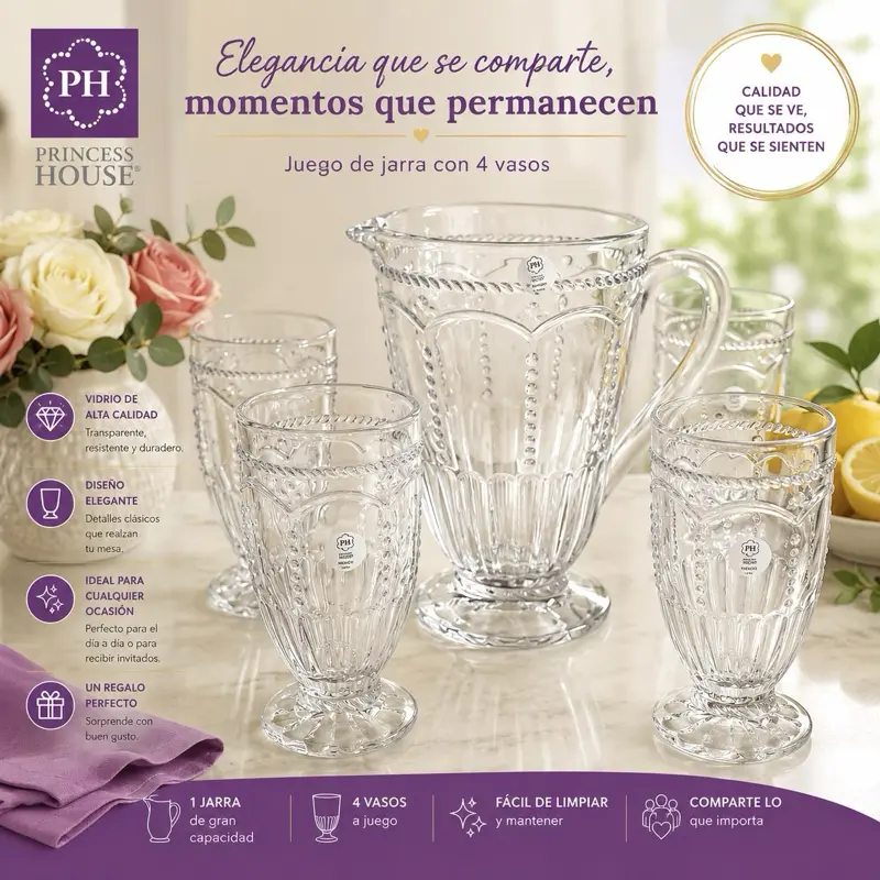 Jarra Marbella con 4 vasos