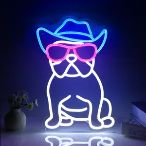 SERBASIC Cute Cowboy Theme Neon Sign, Decorative Dimmable LED Wall Light with ON/OFF Switch, Multifunctional Ambient Mood Light for French Bulldogs, Living Room Home Interior Novelty Decor, Decorative Neon Light, Dimmable Wall Light