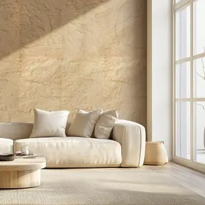 【DealsForYouDays】VEVOR 3D Wall Panels, 4 Pack 48 x 24 in PU Natural Stone Imitation Wall Art Tiles, 32 Sq.Ft Coverage Accent Wall Panel, Interior Home Decor for Ceiling, Bedroom, Living & Gaming Room, Stone Yellow Custom Wallpaper