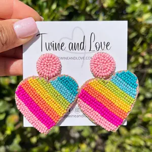 Rainbow Heart Beaded Earrings