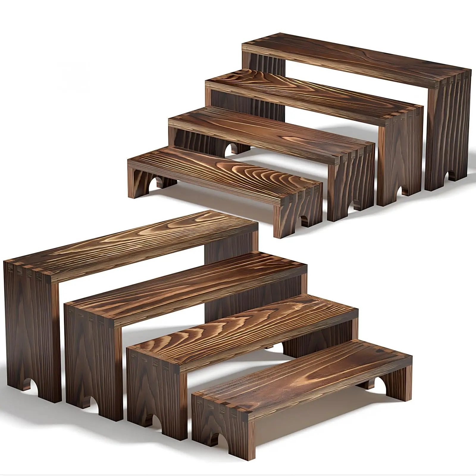 2 Set Large Wooden Tiered Riser Display Stands for Vendor Events, Stackable Wooden Cupcake Stand, Farmhouse Decor Wood Dessert Table Display Set, Vendor Booth Display Items, Food Display Risers for Party