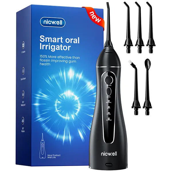Nicwell Cordless Water Flosser | Rechargeable Oral Irrigator 5 Modes & Adjustable Pressure | Large Tank, Long Battery Life, IPX7 Waterproof | Sensitive Gums, Braces, Implants & Daily Care | Portable Home & Travel Dental Pick