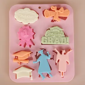 Graduation Season Exclusive Silicone Cookie Molds for Chocolate Gummy Bachelor's Hat Certificate Dress Styling Baking Tools Perfect for Party Decoration Desserts and Special Occasions