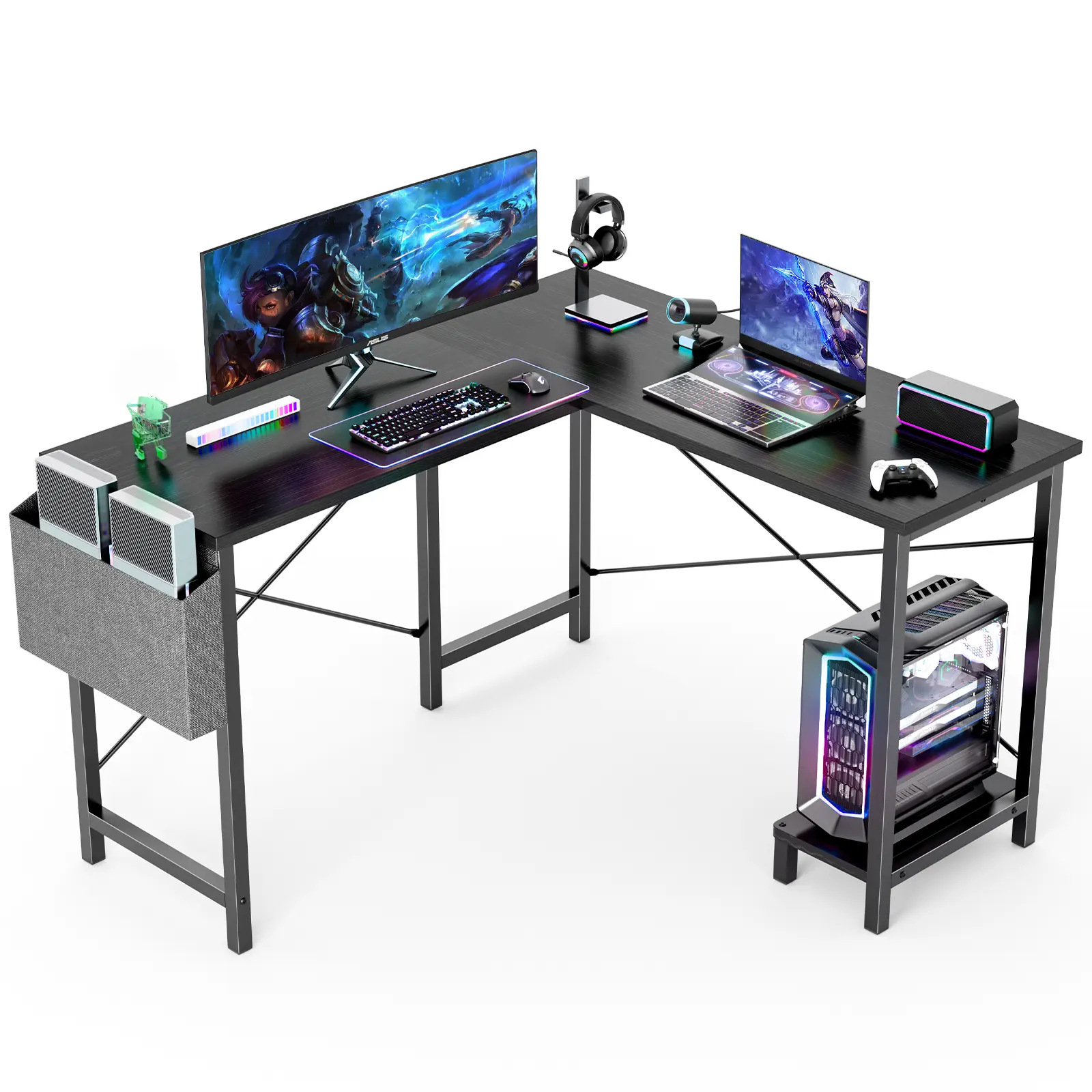 Computer Desk-50 Inch L Shaped Office Desk with Storage and CPU Stand, Modern Writing PC Wood Work Desk for Home Office Gifts gamer