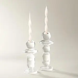 Z Gallerie Pela Taper Holder Candle Stand, Minimalist Luminous Glass Home Decor Interior Decoration Accessory