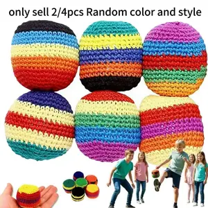 2/4 PCS Hand-Made Knitted Hacky Sack, 2026 Upgraded Assorted Foot Bag Crochet Hacky Sacks for Adults, Juggling Balls for Beginners, Multicolored Geometric Pattern, Outdoor Indoor Party Games, Balance & Coordination Training