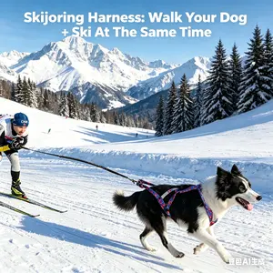 No-Pull Dog Skijoring Harness, Heavy Duty Reflective Dog Weight Pulling Harness for Canicross, Bikejoring, Skiing, Training, Walking, Adjustable Padded Dog Sled Harness for Medium Large Dogs