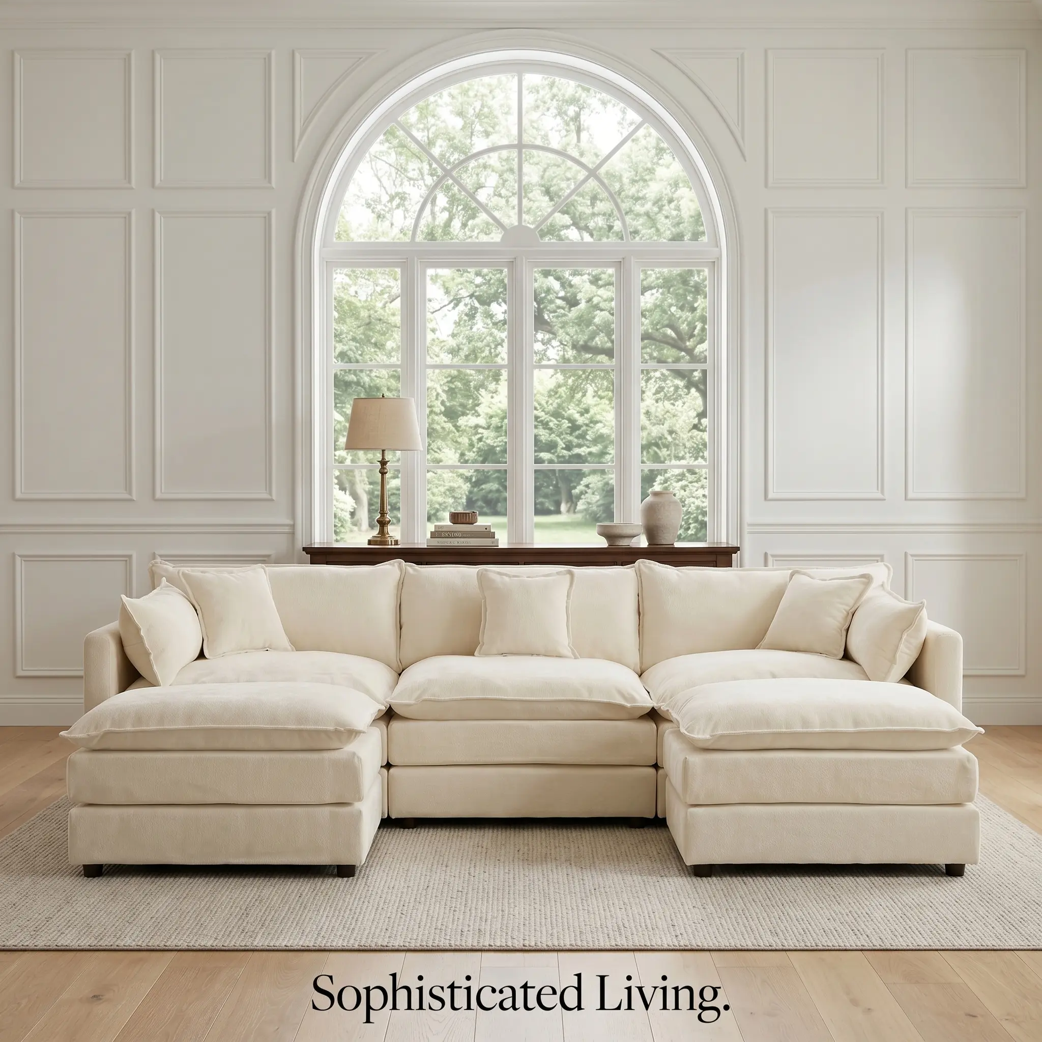 Cream Chenille Modular Sectional Sofa, Cloud Couch with Double Chaise Ottomans, Free Combination Design, Thick Plush Cushions, Skin-Friendly Breathable Fabric, Minimalist Living Room Couch for Apartments, Family Lounge & Open Spaces