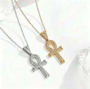 Dainty Ankh Cross Necklace for Women Sparkling Cubic Zirconia Egyptian Life Symbol Pendant Minimalist Faith Jewelry Waterproof 14K Gold Silver Plated Layering Necklace Game Day Gift for Her Birthday Graduation Mother’s Day Christmas Easter