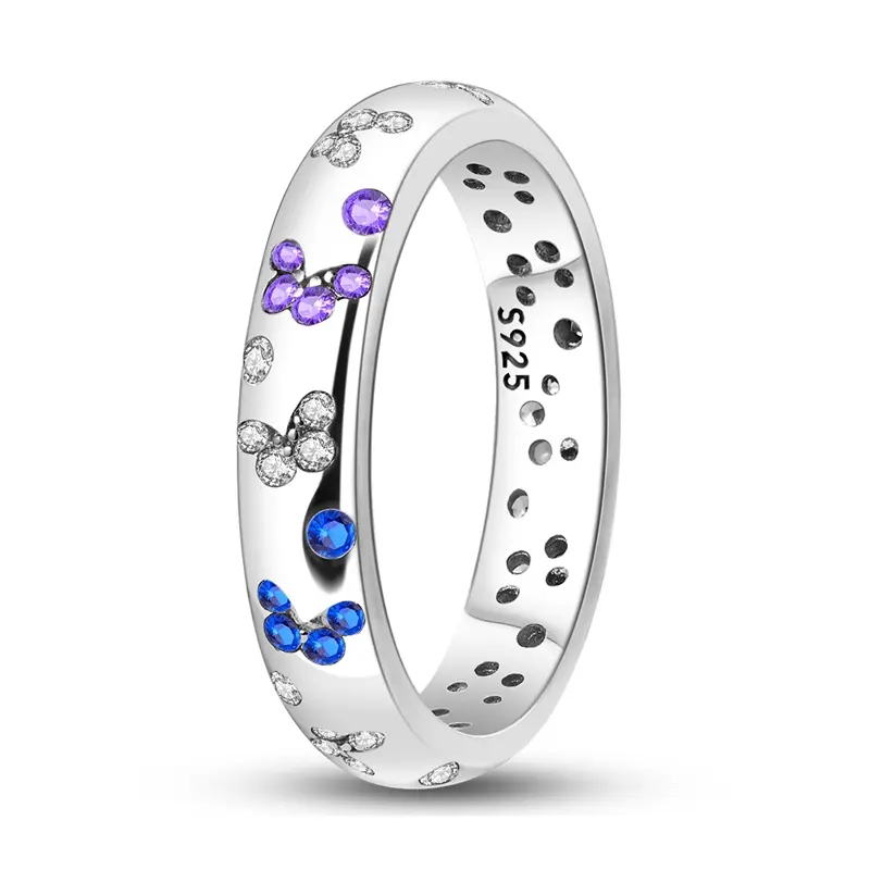 MULA Women's Sparkling Butterfly Motif Ring - Platinum Finish, Silver-Plated, Cubic Zirconia Gemstones, Casual Everyday Wear, Ideal Gift for Anniversary, Valentine's Day, Glitter Butterfly Rings, Sparkly Embellished Rings