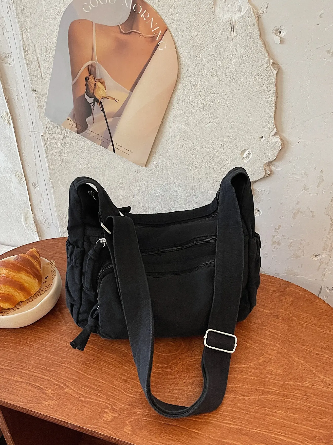 Casual Fashion Multi-Pocket Canvas Bag, Shoulder Crossbody Design, Ideal for Daily Outing, Work, Commute, Stylish and Practical