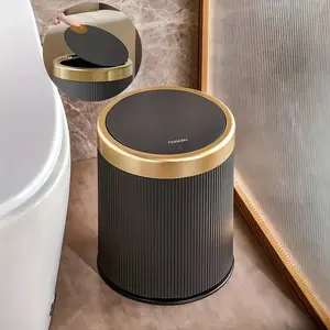 1PC Luxury Large-Capacity Push-Lid Trash Can - Dual Inner Buckets, Lightweight Waterproof Odorproof Paper Bins, Modern Plastic Oval Waste Container for Kitchen, Bathroom