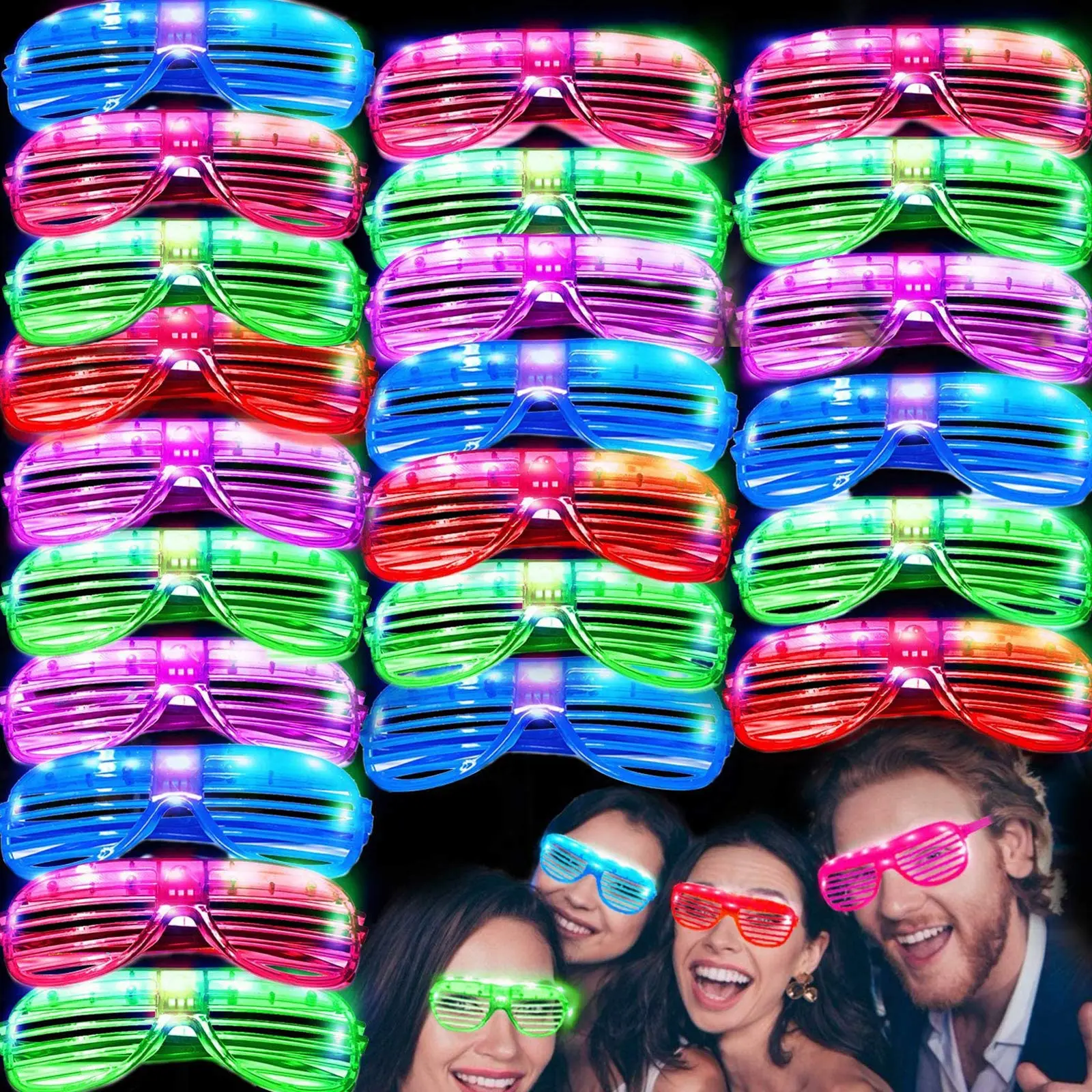 TURNMEON 50-Pack Multi-Color Plastic Frame Shutter-Shape LED Flashing Glasses, Large/Small Fit Festive & Party Supplies, Party Props for Glow-in-the-Dark Events,home decor