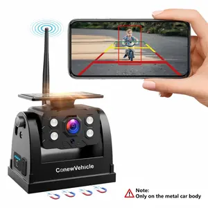 ConewVehicle WiFi Magnetic Solar Backup Camera 10500mAh Rechargeable Battery Wireless for Truck RV Trailer Car Camper Gooseneck Horse Boat Easy Hitching for iPhone iPad Android Travel Safety Night Vision Waterproof