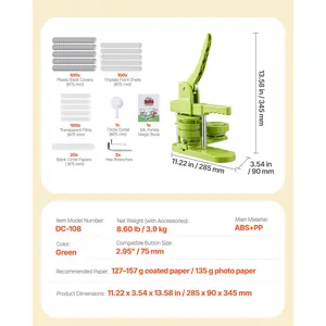 VEVOR Button Maker Machine, 2.95 in, Plastic Pin Maker with 100pcs Button Parts, Mr. Panda Magic Book, Circle Cutter and Hex Wrenches, Reinforced Ergonomic Handle, for DIY Badges, Personalized Pins