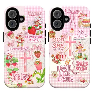 Strawberry Shortcake Christian Bible Verse Phone Case – Cute Coquette Pink Aesthetic, Religious Faith Scripture Art, Love Like Jesus Quote Cover for iPhone 17 Pro Max 16 15 14 Plus & Samsung Galaxy S25 S24 S23 S22 S21 Ultra