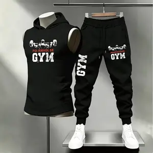 Powerhouse Gym Sleeveless Hoodie Jogger Set Men Workout Athletic Matching Tracksuit#GymSet #MensWorkoutClothes #FitnessTracksuit #StreetwearGym #GymOutfit