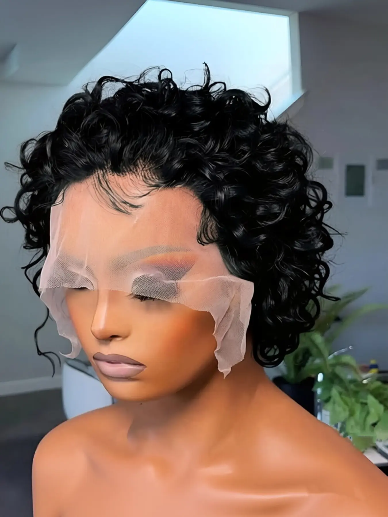 13X1 lace daily party cosplay gift use wig natural black burgundy 99j color short  curly wave human hair wig pixie cut human hair wigs for women High Quality Wigs