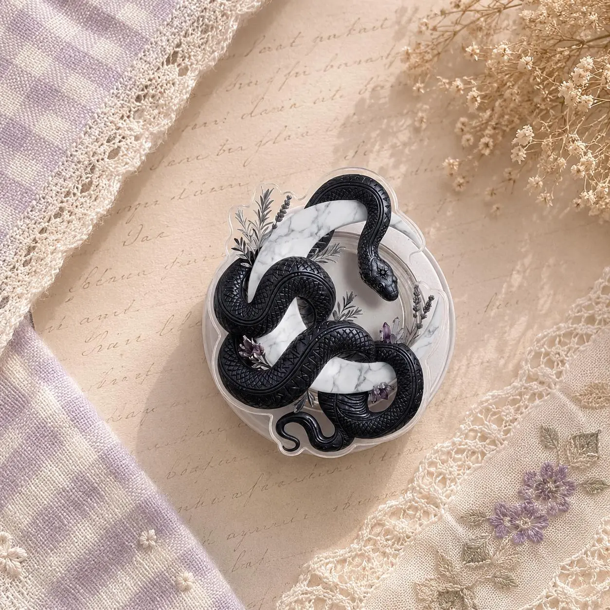 Black Snake Marble Luxe MagSafe Phone Grip: Witchy Gothic Occult Aesthetic Magnetic Phone Holder, Feminine Dark Academia Serpent Gift Kindle