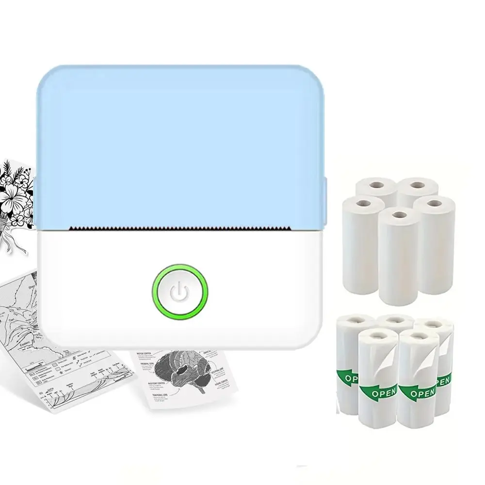 Portable Thermal Printer, Thermal Label Printer, 1 Set Type-C Charging Wireless Photo Printer with Printing Paper & Sticker, Bluetooth-compatible Thermal Printer, Inkless Printer, Thermal Label Maker for Home Office School