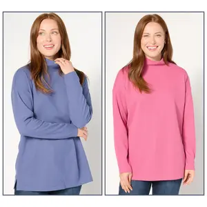 Denim & Co. Essentials Petite 2-Pack Mock Neck Tunics