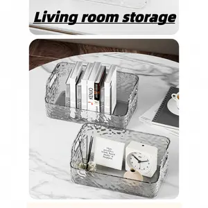 Elegant Water Ripple Cosmetic Storage Box, Desktop Decorative Bookshelf Organizer, Transparent Multi-Use Container for Living Room & Study