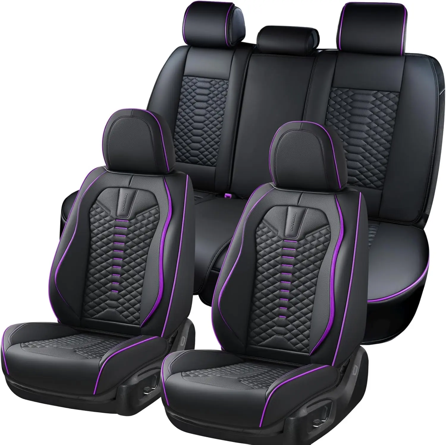 【COVERADO】 5 seats Nappa Leather Car Seat Covers Full Set Waterproof Protector DurableCushioned,Universal Fit for Sedan SUV Pick-upTruck,Automotive, Anti-Slip and Backseat LuxuryPremium Deluxe【8846BK 5seat】 napa leath stylish upgrade leather seat covers