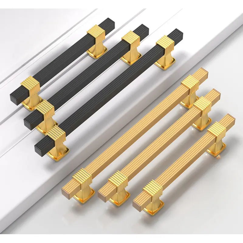 20pcs Aluminum Alloy Gold Black Minimalist Retro Striped Drawer Pulls, Wardrobe Handles, Cabinet Doors, Kitchen Cabinet Doors, Tray Handles