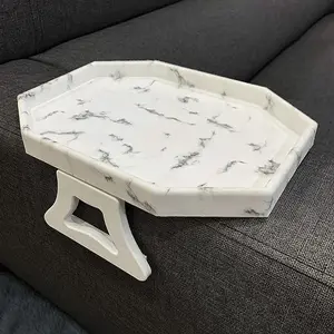 Marble Printed Sofa Arm Clip Table, Armrest Tray Table, Drinks/Remote Control/Snacks Holder