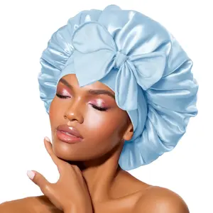 Satin Bonnet for Curly Hair - Adjustable Tie Band, Silk-Like Texture Sleep Cap for Adult Women, Stylish Functional Haircare Nightcap, Single Item for Daily Normal Use, Includes Heatless Curl Flexi Rods