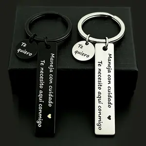 2026 HOLDNEAR Spanish Personalized Pattern stainless steel Drive Safe Keychain Te Quiero & Maneja Con Cuidado exquisite Gift for Boyfriend on Birthday Father Day Valentines Day Gifts Outdoor Accessories Spanish Styles