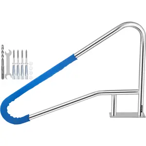 【Summervibes】VEVOR Pool Rail 55x32 Pool Railing 304 Stainless Steel 250LBS Load Capacity Silver Rustproof Pool Handrail Humanized Swimming Pool Handrail with Blue Grip Cover & M8 Drill Bit & Self-Taping Screws