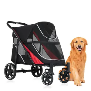 Heavy Duty Large Dog Stroller for Extra Large Dogs, One-Second Fold & Go Collapsible Pet Jogger with 11" All-Terrain Wheels, Shock Absorption, Removable Bed & Storage Basket