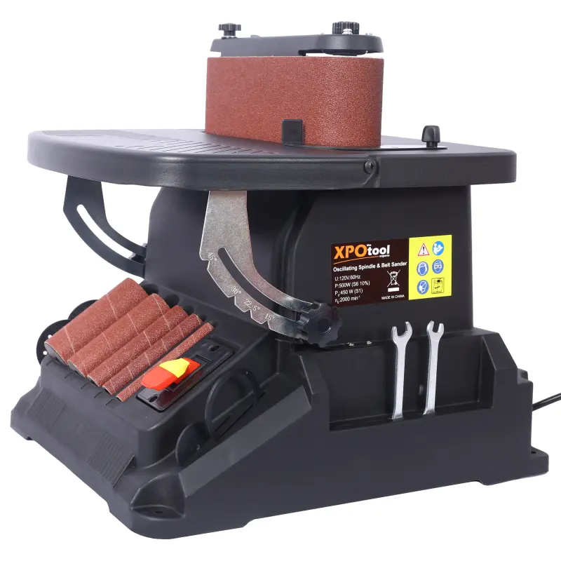 2 in 1 Combination Wood Sander with Vertical Oscillating Spindle and Belt Function Powerful 500W Motor for Efficient Woodworking Includes Multiple Sanding Sleeves and Belt