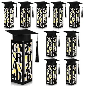 9 Pcs Graduation Centerpieces for 2026 Grad Party Decorations, Cardboard Graduation Lantern Centerpieces with Grad Cap & Tassel & LED Light Graduation Gifts Table Centerpieces for Class of 2026 Grad Party Table Congrats School College Photo Props