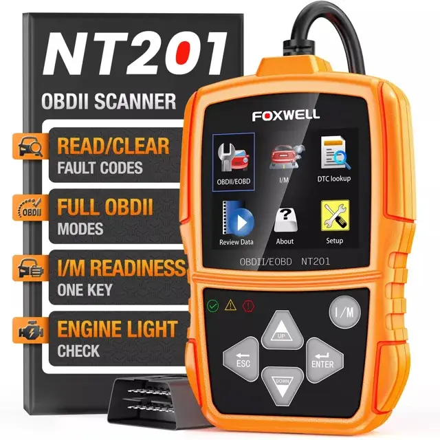 FOXWELL NT201 OBD2 Code Reader & Scanner, Automotive Diagnostic Tester with Emission/Smog Test, Live Data, Free Update for All 1996+ Cars (EOBD Compatible), Obd2 Code Readers & Scanners
