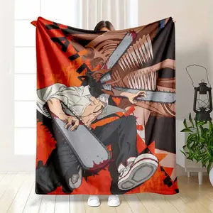 Action Anime Flannel Blanket Hero with Chainsaw Inspired Manga Print Soft and Cozy Lightweight Perfect for Sofa Bed Living Room Travel Home Decor Office Naps Anime Lover Gift Machine Washable Great for Cosplay Fans